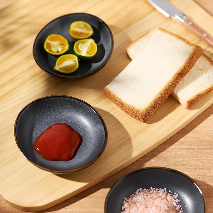 famiware Ceramic Soy Sauce Dish, 2.1oz Dipping Bowl Set of 6, Matte Black