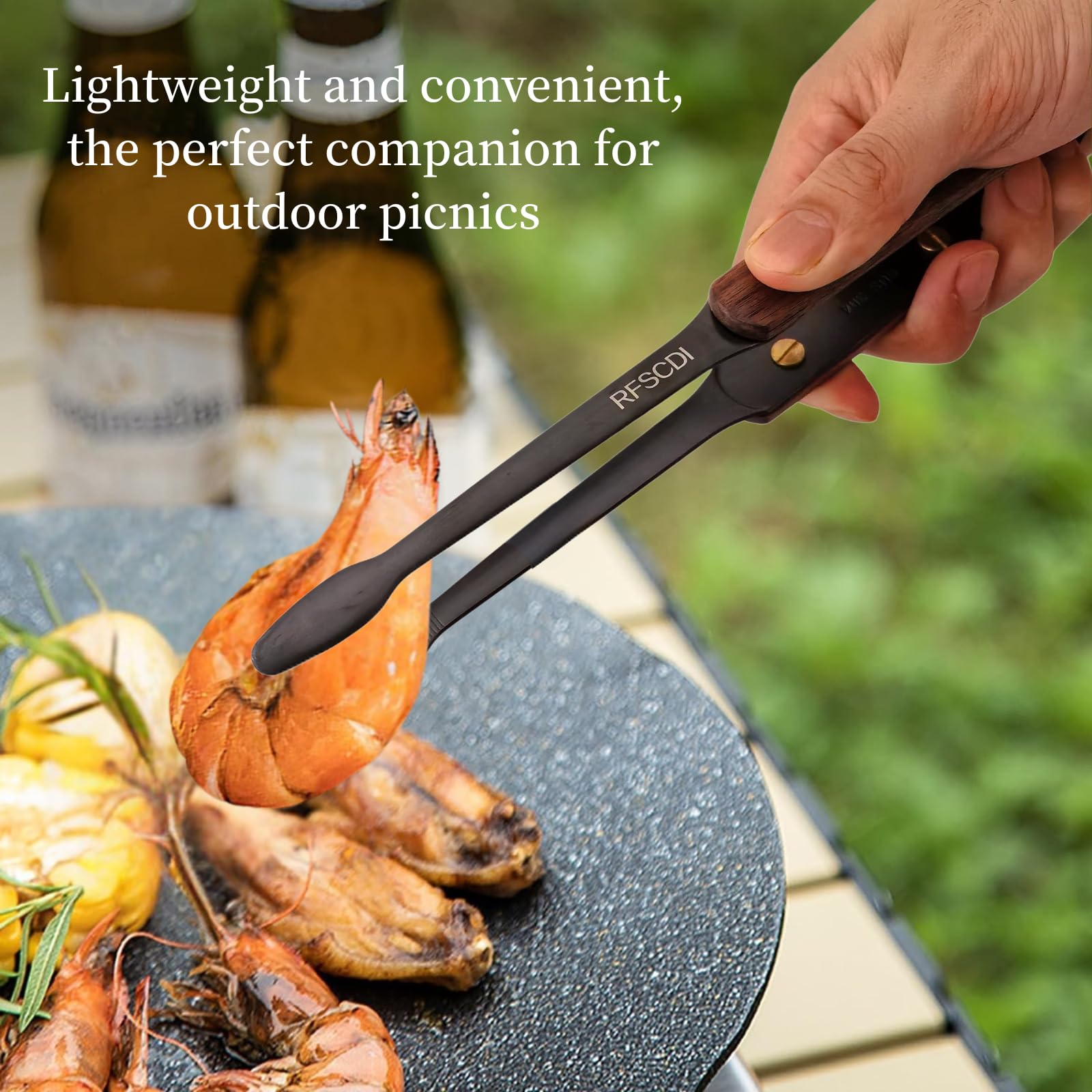 Exquisite Lightweight Cooking Tongs - 304 Stainless Steel & Walnut Wood, Comfortable Grip, Non-Slip Design, High Heat Resistant - Ideal for Light and small food, Kitchen Plating, Korean BBQ, 9-Inch