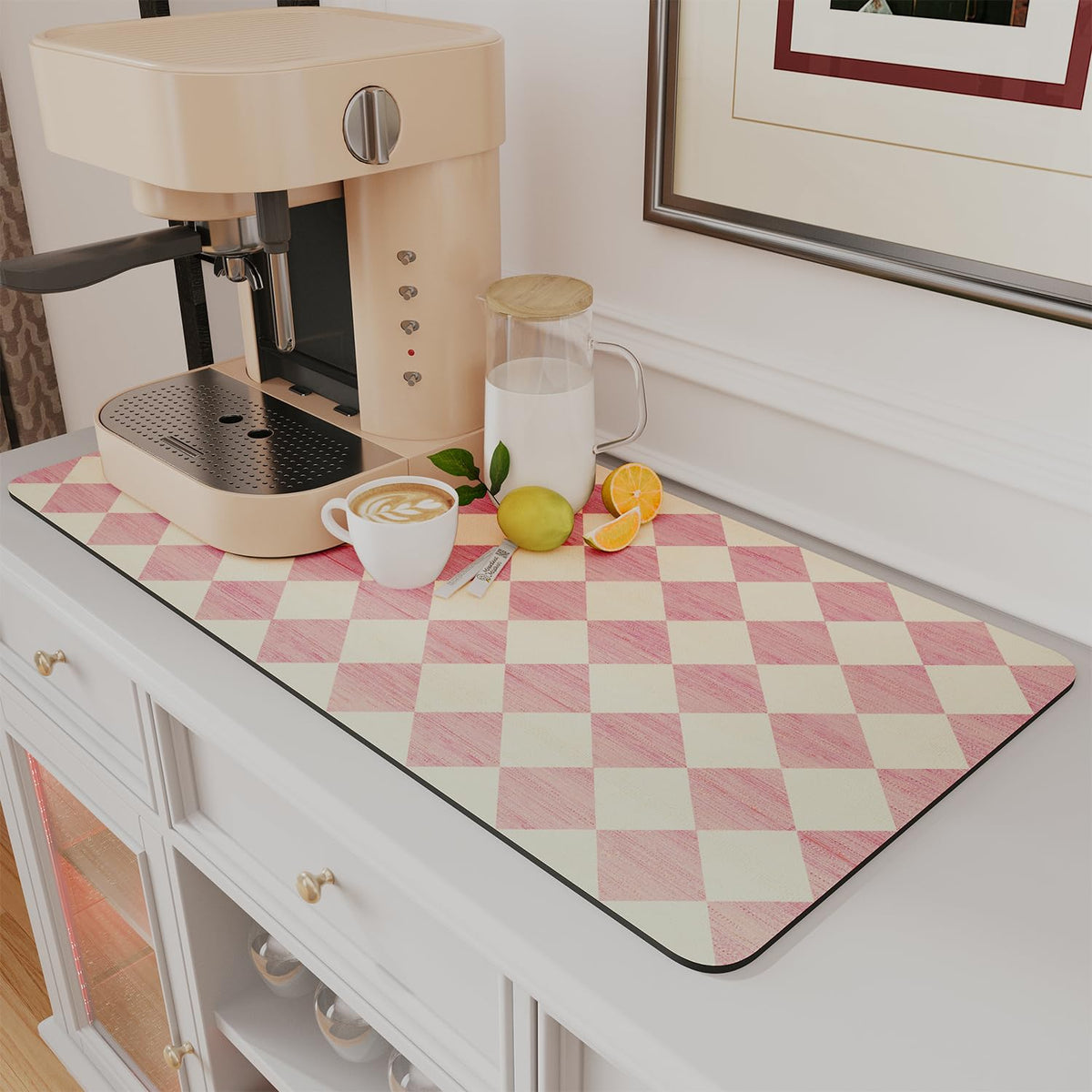 AMOAMI Coffee Mat Hide Stain Rubber Backed Absorbent Dish Drying Mat for Kitchen Counter - Fits Under Coffee Maker - KHAKI 16X24