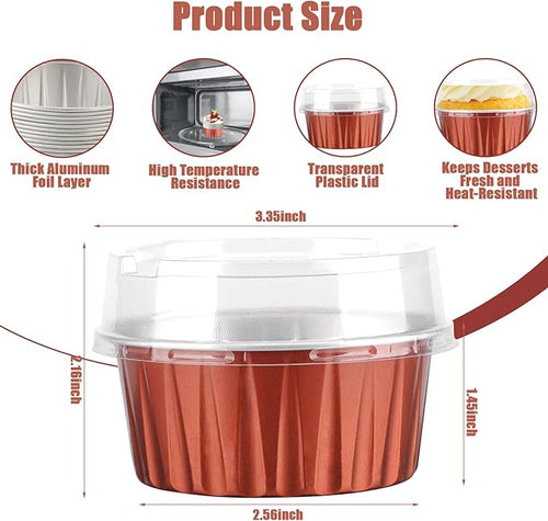 100 Pcs 5 oz Aluminum Foil Cup with Lids Disposable Ramekins with Lids Disposable Ramekin Baking Cups Foil Cupcake Containers for Wedding, Christmas, Kitchen, Party (Caramel, 5 oz)
