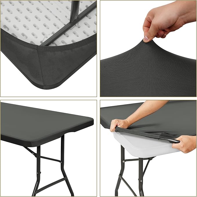 REWOMC 6 Pack Stretch Table Top Cap Cover, Gray, 30" x 96"