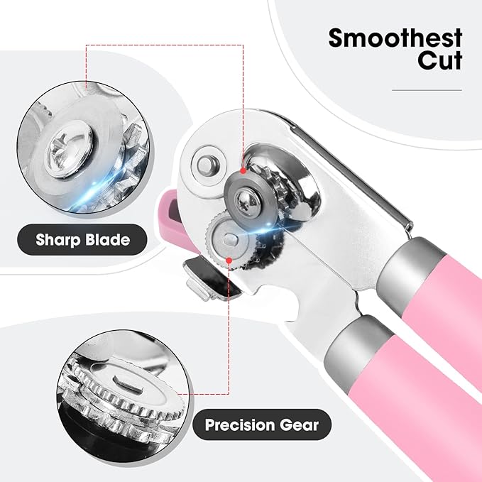 Beneno Heavy Duty Hand Can Opener Manual with Magnet Lid Remover, Pink