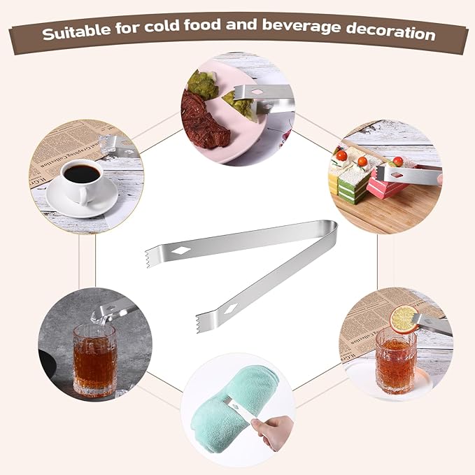 2 Pack Small Metal Tongs, 6 Inch Stainless Steel Restaurant Grade Serving Tongs with Teeth for Serving Food Salad Sugar Coffee Ice