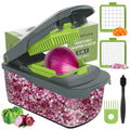 Ourokhome Onion Chopper Dicer with Container, Manual Food Cutter with Handheld Veggie Spiral, Hand Vegetable Mandolin slicer for Potato, Tomato, Carrot, Essential Kitchen Gadget (6 in 1, Gray)
