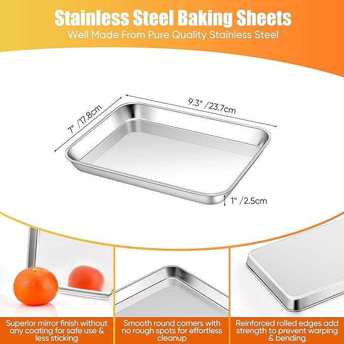 Homikit 1 Pack Mini Stainless Steel Baking Sheet, Non Stick