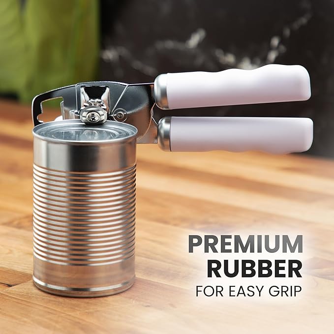 Zulay Kitchen Heavy Duty Stainless Steel Can Opener Manual with Bottle Opener - Rust Proof Manual Can Opener With Turn Knob & Comfy Soft Grip Handles - Airy Lilac