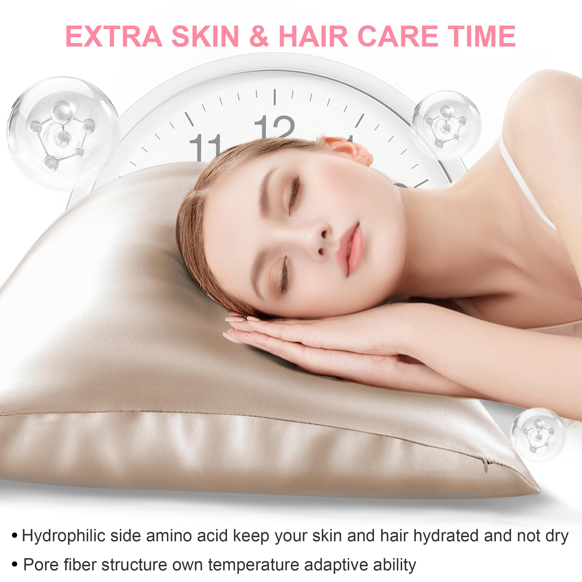 Silk Pillow Cases Queen Size with Hidden Zipper, Mulberry Silk Pillowcase for Hair and Skin, Smooth and Soft Breathable Cooling Silk Satin Pillow Covers for Sleeping, Gifts for Women, Champagne