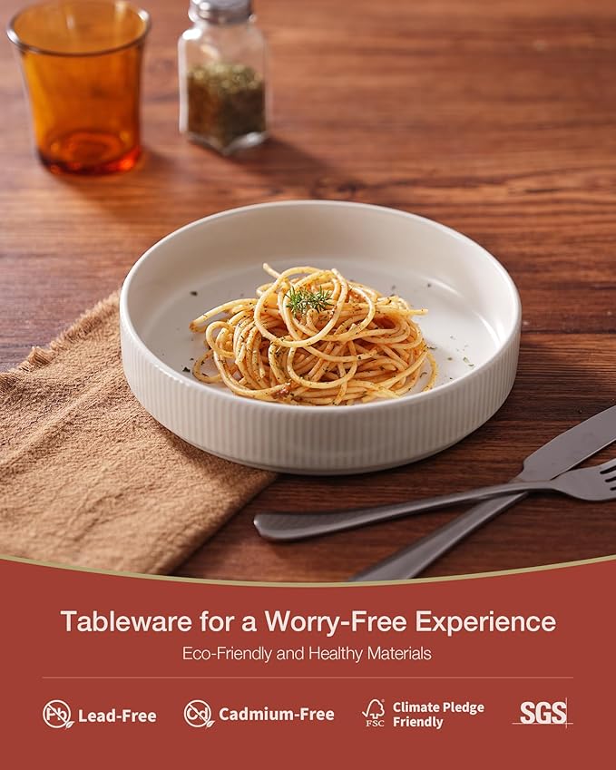 famiware Star 8.25" Pasta Bowls Set of 6, Bowl Plates, Matte White