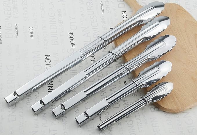 HINMAY Stainless Steel Serving Tongs Metal Cooking Tongs (9-Inch 3 Pieces)