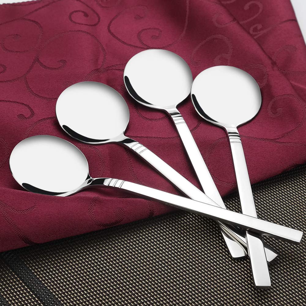Fiazony Round Soup Spoon, 12 Pieces Stainless Steel Bouillon Spoons