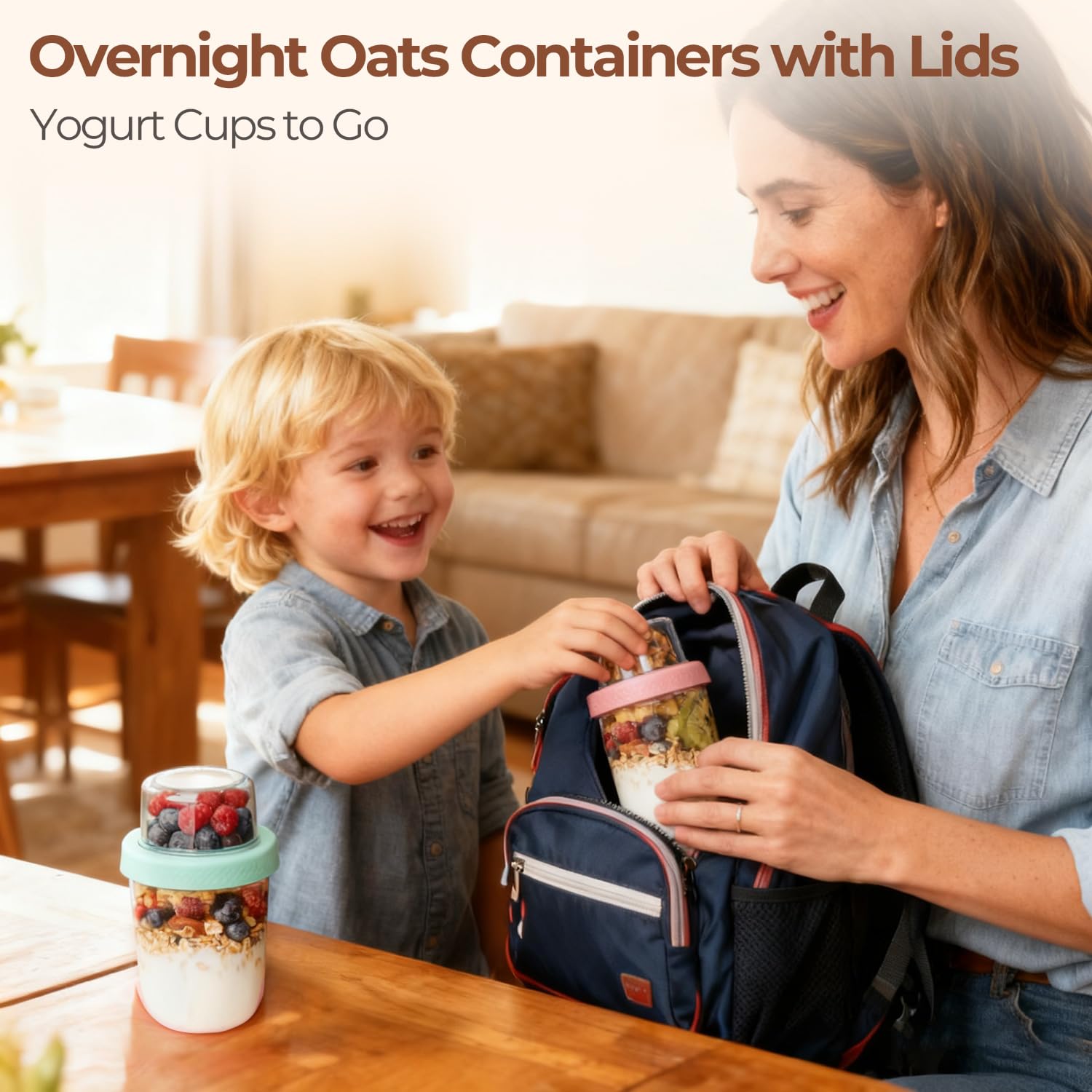 ComSaf 16+4Oz 4Pcs Overnight Oats Containers with Lids, Dual-Layer Jars