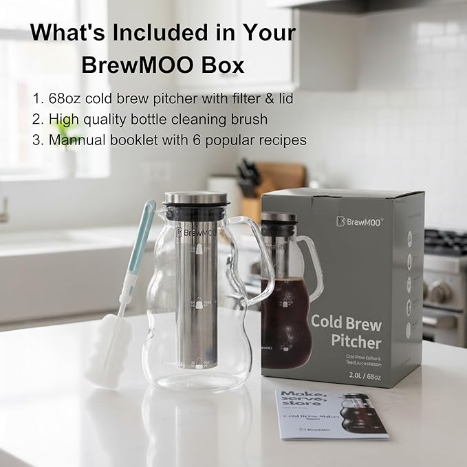 BrewMOO Sleek Wave 2.0 L/68 oz Cold Brew Coffee Maker Pitcher
