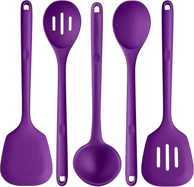 U-Taste Silicone Kitchen Cooking Utensil Set of 5, 13.6" Long, Purple
