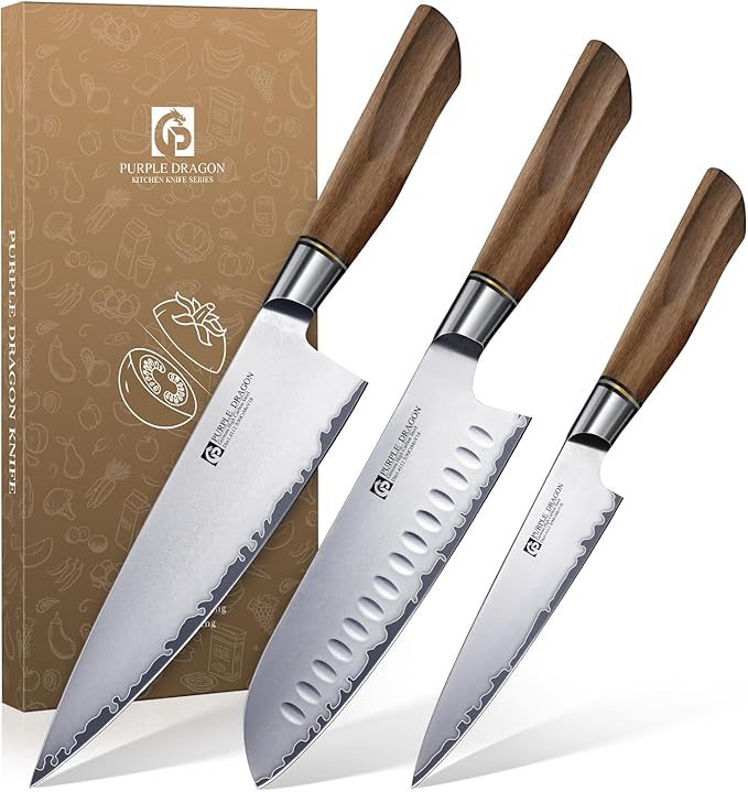 Purple Dragon Knife Set, 3Pcs Kitchen Knives Set - Santoku Knife