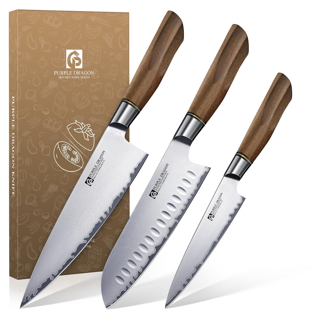 Purple Dragon Knife Set, 3Pcs Kitchen Knives Set - Santoku Knife