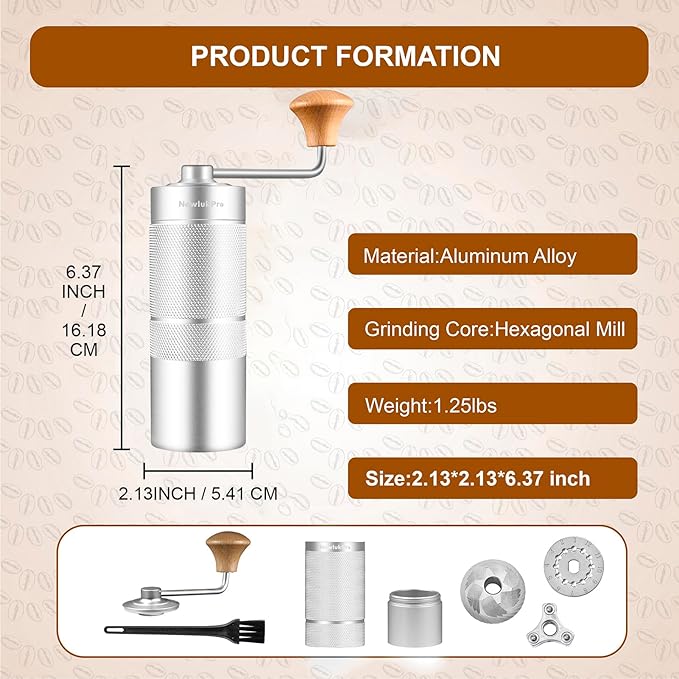 NewlukPro M6 Manual Coffee Grinder for Espresso Pour Over French Press Moka
