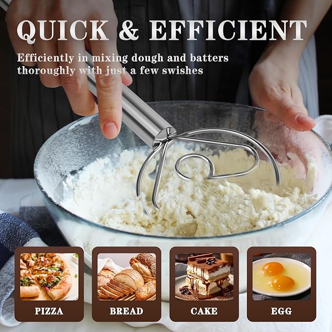 TEEVEA Danish Dough Whisk Stainless Steel for Sourdough Bread