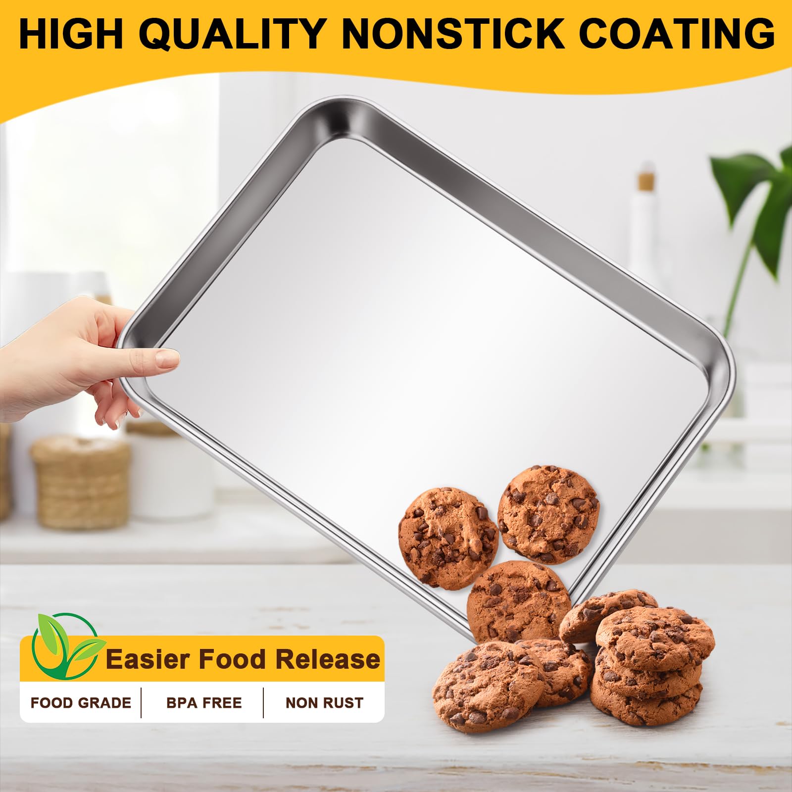 12Pcs Stainless Steel Baking Sheet Pan Set, Cookie Sheet Metal Baking Pan Oven Tray, Cooking Baking Sheet for Toaster Oven, Easy Clean, Dishwasher Safe, 9 x 7 x 1 Inch