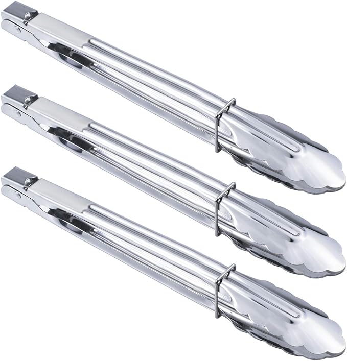 HINMAY Stainless Steel Serving Tongs Grilling Tongs for Cooking Camping Barbecue (12-Inch 3 Pieces)