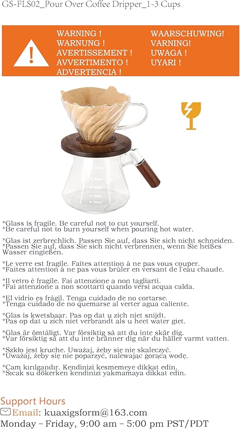 Lalord Pour Over Coffee Maker, 600ml/20oz Borosilicate Glass Set, Coffee Dripper with Walnut Collar, Glass Lid, 100 Paper Filters, 1-3 Cups, Clear