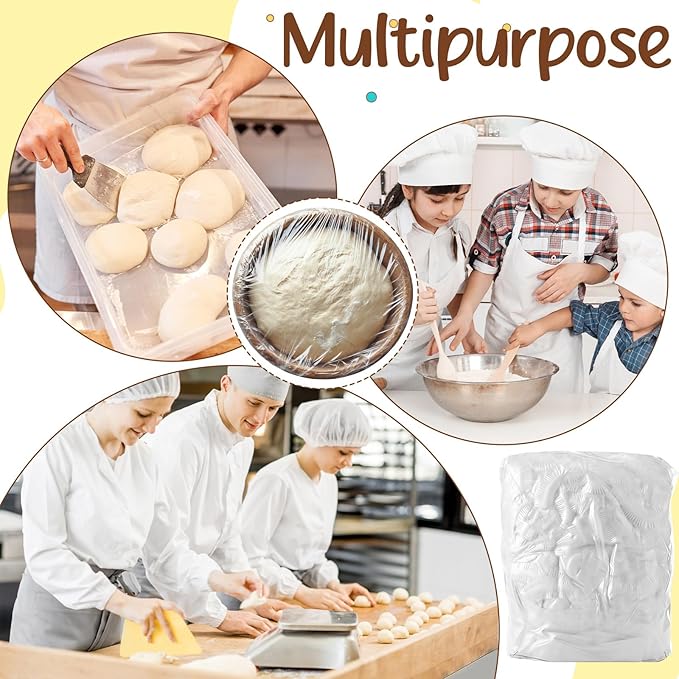 200 Extra Large Bowl Food Covers for Bread Proofing, Fits Bowls up to 30", Elastic Reusable Plastic Bowl Cover for Half Sheet Pan(24x16, 21x15, 18x13 inch) and Baking Tray/Pizza&Dough Proofing