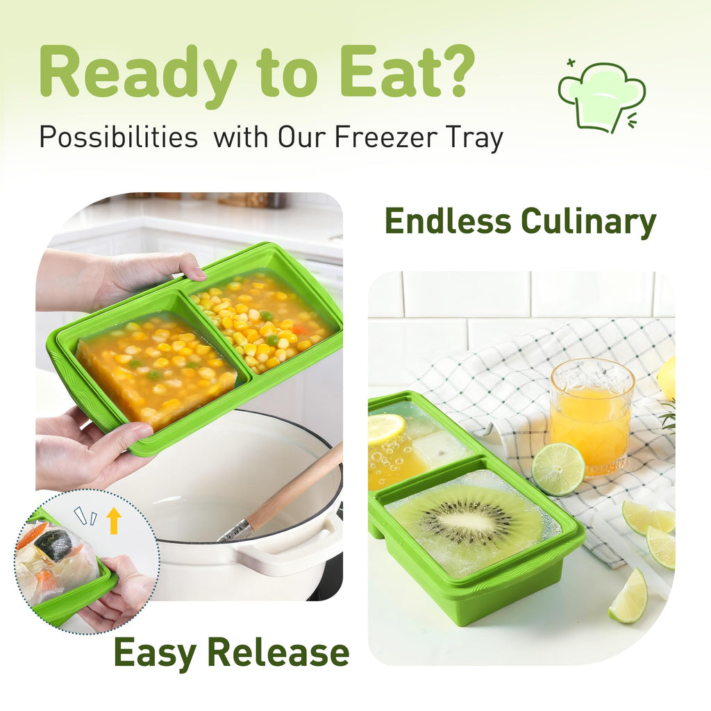 Silicone Freezer Tray with Lid Soup Freezer Container Molds with Steel Reinforced Rim Ice Cube Freezer Molds for Soup, Sauce, Leftovers, Homemade Meal Prep Containers Butter Molds Kitchen Sets