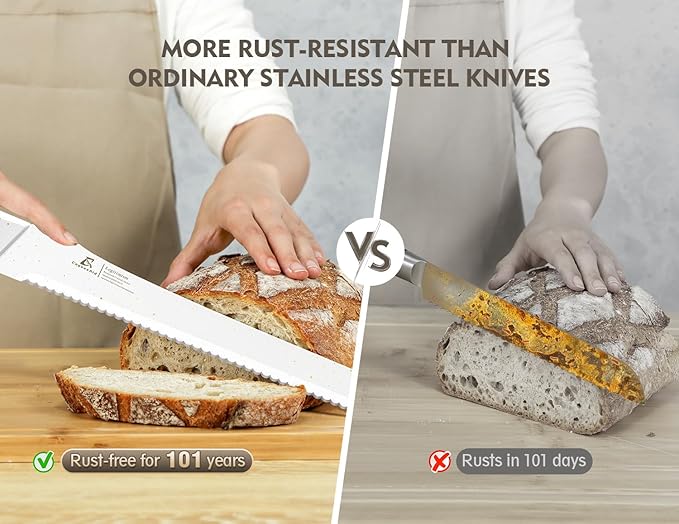 CoquusAid Upgrade Bread Knife for Homemade Bread, World‘s 1st Double Serrated Knife for Crusty Sourdough, 11.6 Inch Stainless Steel Bread Slicer, Professional Sourdough Cutter, Ideal Gift, White
