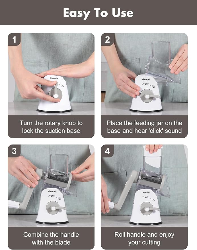 Geedel Rotary Cheese Grater Hand Crank, Cheese Shredder Vegetable Slicer