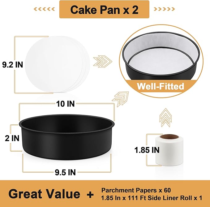E-far 9.5 Inch Cake Pan, 2PCS Nonstick Small Cake Pans with Parchment Paper