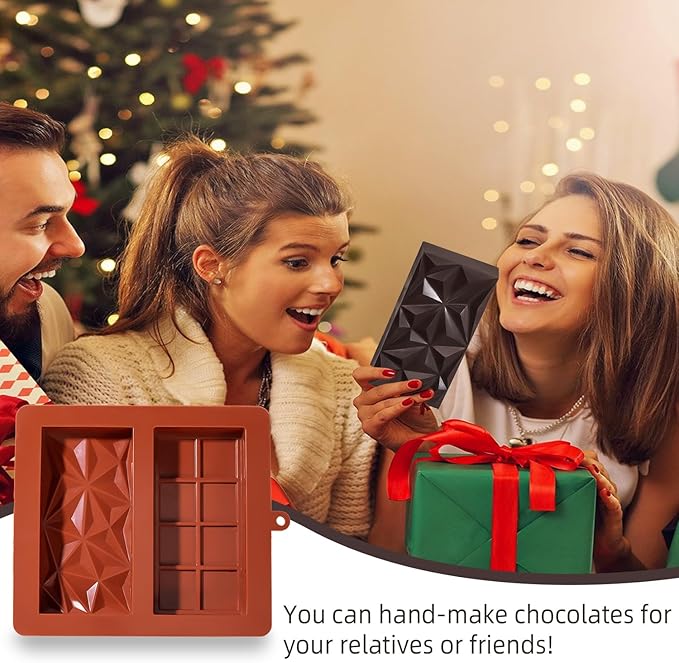 UWILLION Chocolate Bar Mold Deep Dubai 1 Inch 2 Pcs Pistachio Chocolate Bar Silicone Thick Mold for Stuffed Bar, Large Candy Bar Mould for Filling