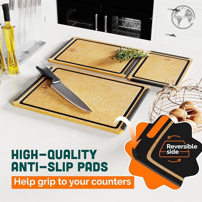 Earth's Dreams Composite Wood Cutting Board Set of 3, Built In Juice Groove
