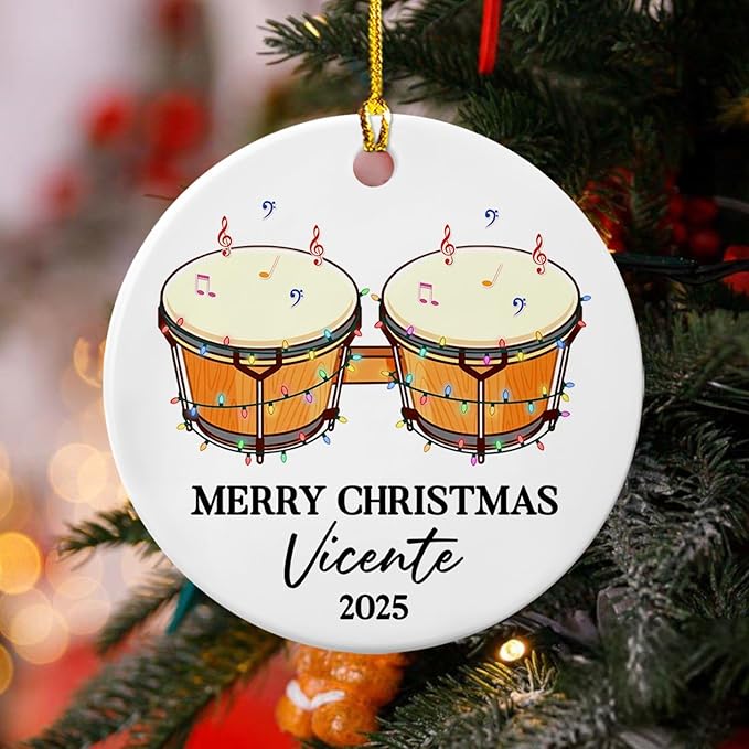 Awesome Bongo Drum Ceramic Ornament Gift for Women Men Dad Mom Brother Sister, Customized Text Year Name Instrument Player Christmas Ornament 2026, Personalized Bongo Drum Ceramic Christmas Ornaments
