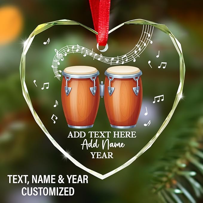 Custom Bongo Drums Glass Ornament Gift for Music Band, Bongo Drums Player Christmas Ornament 2026, Personalized Drummer Xmas Tree Ornaments with Text Name Year, Instrument Xmas Keepsake