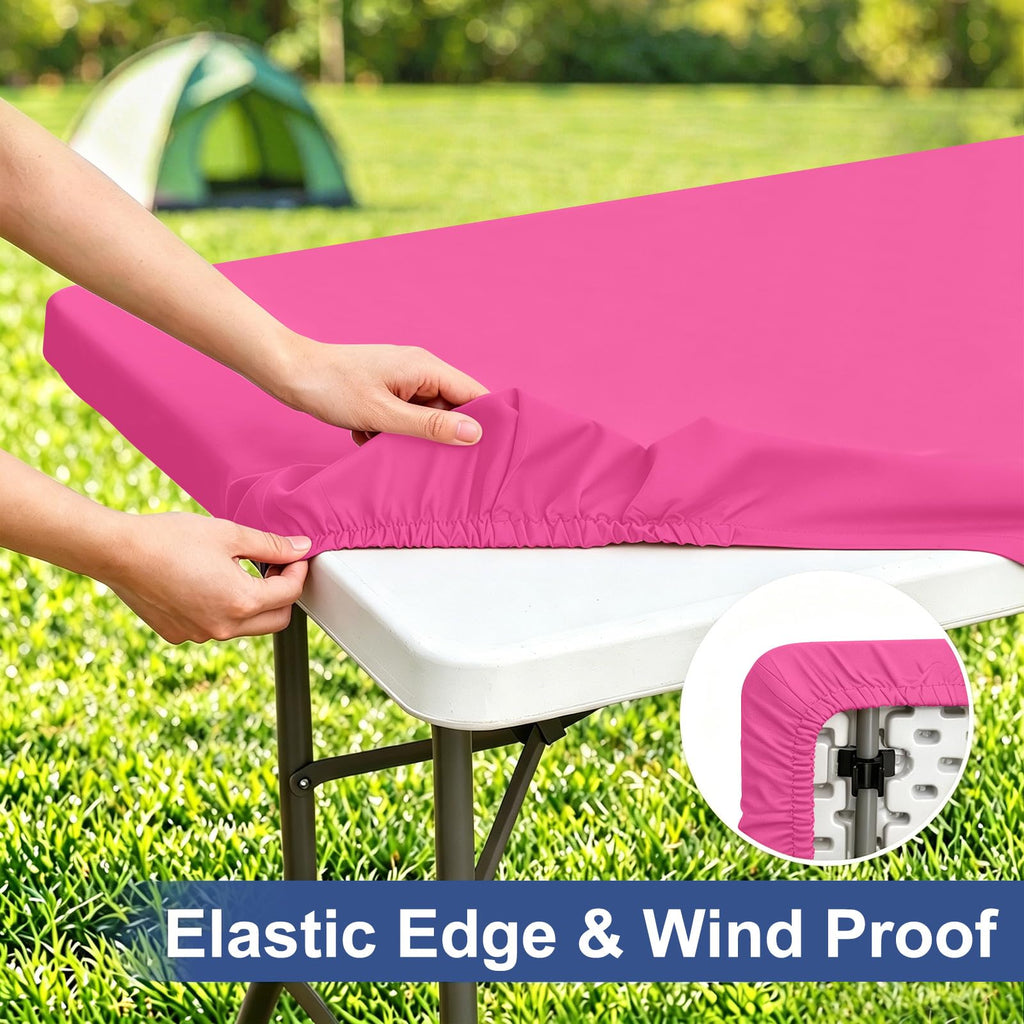 homing Rectangle Table Cloth Cover, Water-Resistant Polyester Elastic Fitted Tablecloth, Fits for 8 Foot Folding Tables, Washable Table Protector for Picnic, Camping, Outdoor (Rose Pink, 30" x 96")