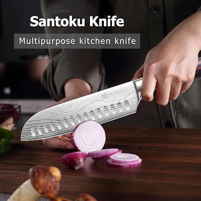 PAUDIN Santoku Knife Chef Knife, Ultra Sharp 7" Kitchen Knife for Cooking