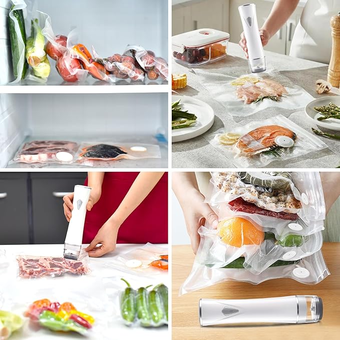 VENMATE Reusable Vacuum Sealer Bags, 15 Pack BPA-Free 8×8 Inch, Heavy-Duty Commercial Grade, Leak-Proof, Freezer Microwave Sous Vide Safe (White Vacuum Sealer + 30 Bags)