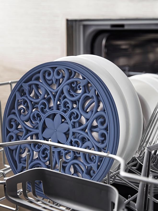 SMARTAKE 3 Set Silicone Trivet Mats for Hot Dishes Pots Pans (Navy Blue)