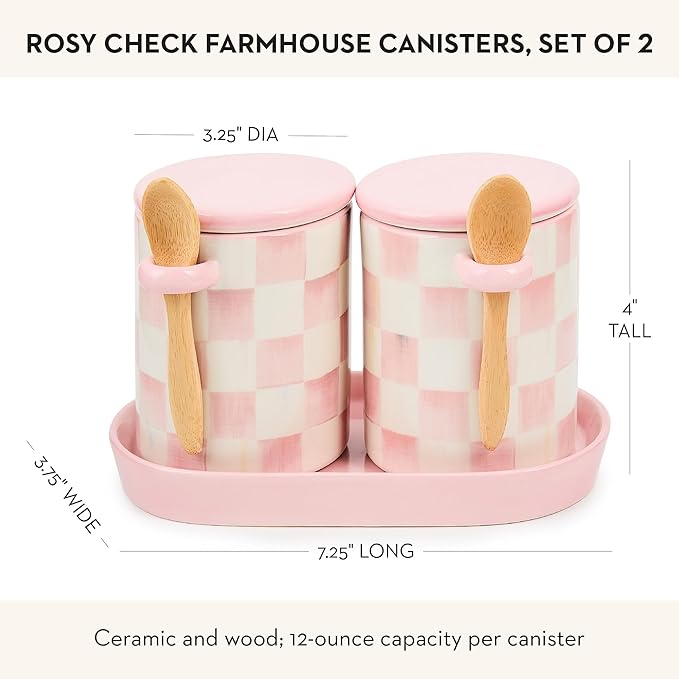 MACKENZIE-CHILDS Farmhouse Canister Set, Pink-and-White Rosy Check