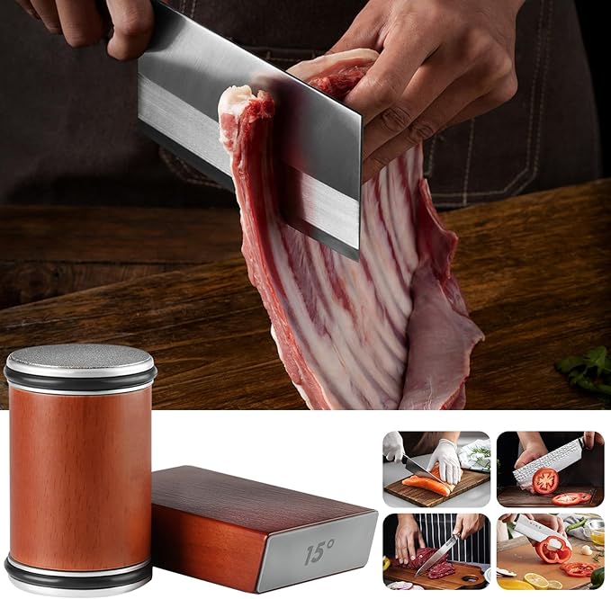 DerHed rolling knife sharpener, durable diamond grinding head, replacement grinding head, 15 degree and 20 degree sharpening bevel suitable for various kitchen knives