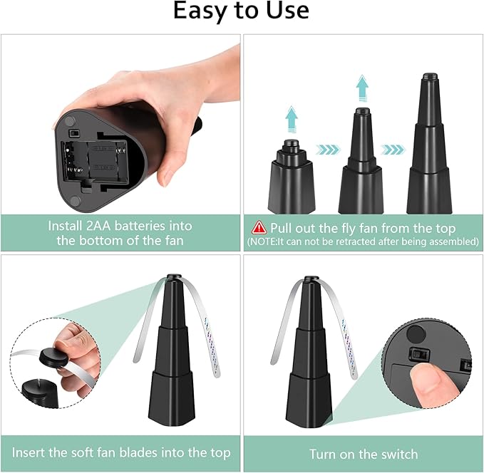 AMIAEDU Fly Fans for Tables, Fly Repellent Fan for Indoor/Outdoor, Food Fans to Keep Flies Away for Party, BBQ, Home, Picnics, Travel, Portable and Easy Use 6 Pack (Black)
