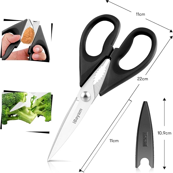 iBayam All Purpose Kitchen Shears with Protective Sheath, Black, 8.7 inch