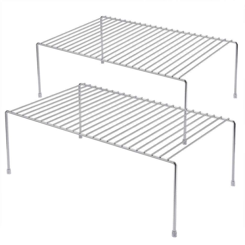 iPEGTOP Kitchen Cabinet Storage Shelf Rack, Set of 2 Large (15.7 x 9.4 Inch) Rustproof Metal Wire Shelves Spice Shelf Rack Cupboard Organizer for Pantries Countertops Utensils Organization, Chrome