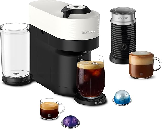Nespresso Vertuo Pop+ Coffee Machine with Milk Frother, Coconut White