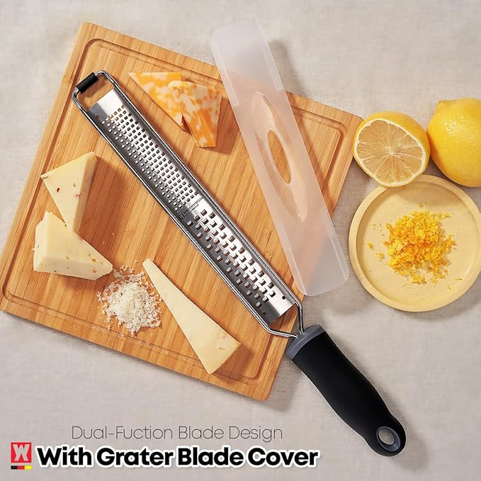 WAGENSTEIGER 2-in-1 Stainless SteelLong Cheese Grater Dual-Sided Fine & Coarse Blades Precision Zester for Lemon, Ginger, Cheese, Vegetables, Rust-Resistant, Ergonomic Handle (15.35" x 1.77")
