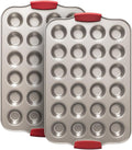 Shinsin 24 Cup Mini Cupcake Pan with Silicone Handles, Non-Stick Mini Muffin Pan, Baking Molds for Mini Cupcakes, Muffins, Quiches, Carbon Steel Mini Baking Pan, Dishwasher Safe (2 Pack)