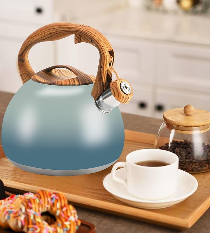 Foedo 3.2Qt Stainless Steel Whistling Tea Kettle Stovetop, Grayish Blue