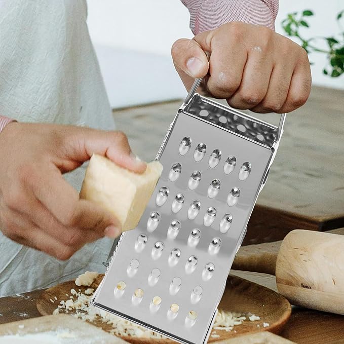 MAGICLULU 8-Inch Box Cheese Grater with Handle - Heavy Duty Stainless Steel 4-Sided Vegetable Slicer, Shredder & Zester, Potato & Citrus - Multipurpose Manual Kitchen Food Tool