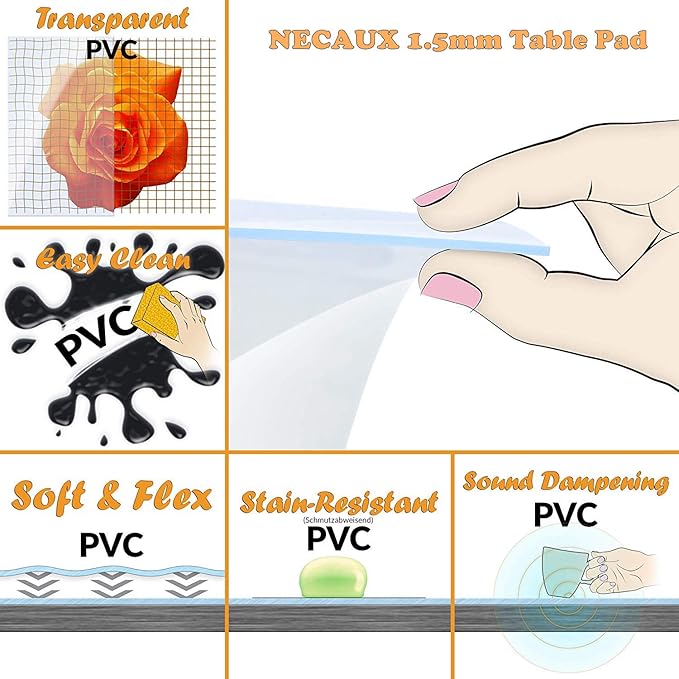 NECAUX Clear PVC Table Cover Protector 39.4 x 96 Inch 1.5mm Thick