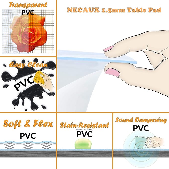 NECAUX Frosted PVC Table Cover Protector 18 x 71 Inch 1.5mm Thick