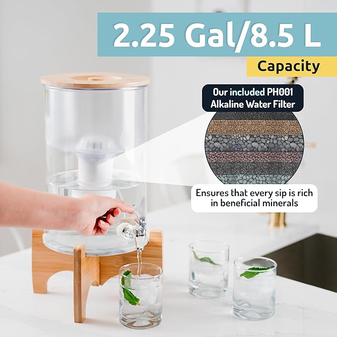 Invigorated Water pH Recharge Glass Alkaline Water Filter Dispenser System